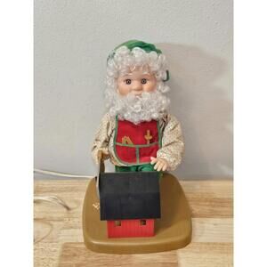 Santa's Best Animated Christmas Elf Building a Toy Barn w/Tools 1990's Working